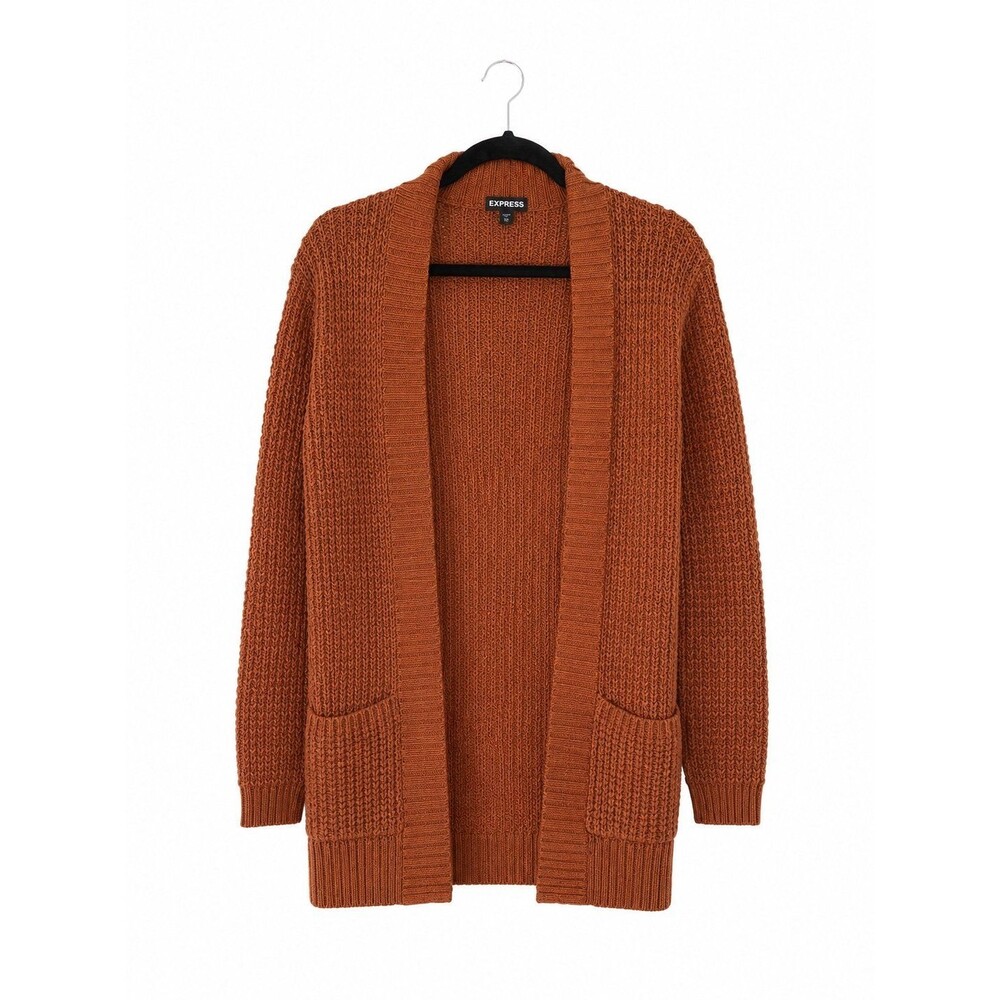 Express Chunky Knit Open Front Cardigan Sweater – Women’s XS – Rust Brown